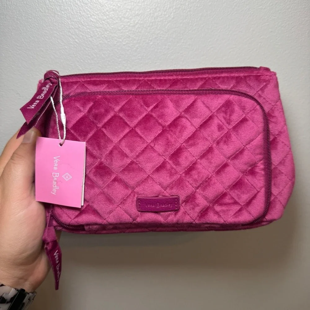 Vera Bradley Compact Organizer Majestic Magenta Quilted Velvet Cosmetic Bag NWT